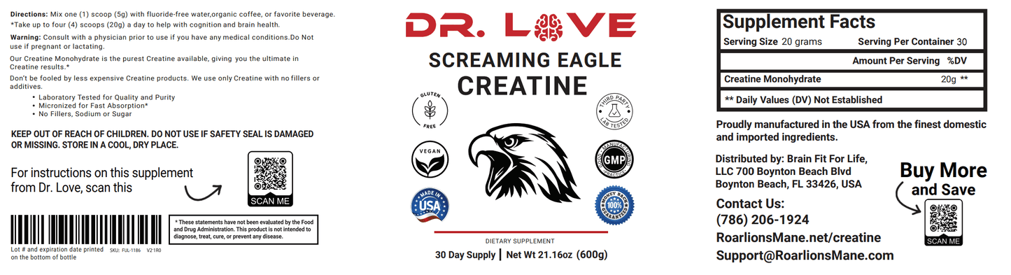 Dr Love's Creatine Monohydrate 600g | Strength & Recovery
