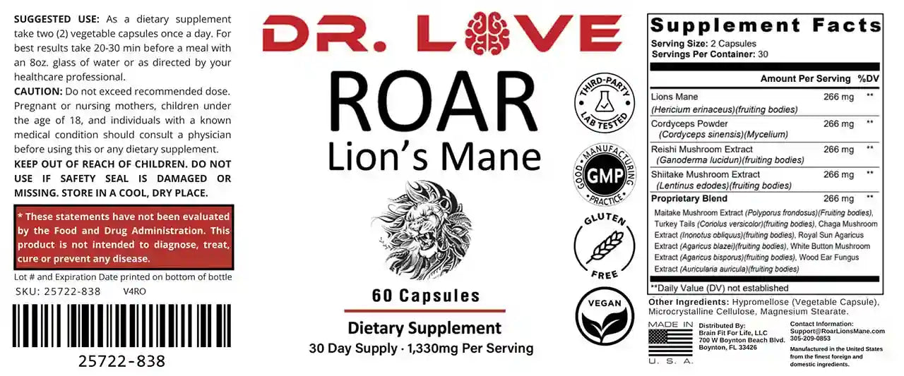 ROAR Lion's Mane Mushroom Supplement | Focus & Cognitive Support